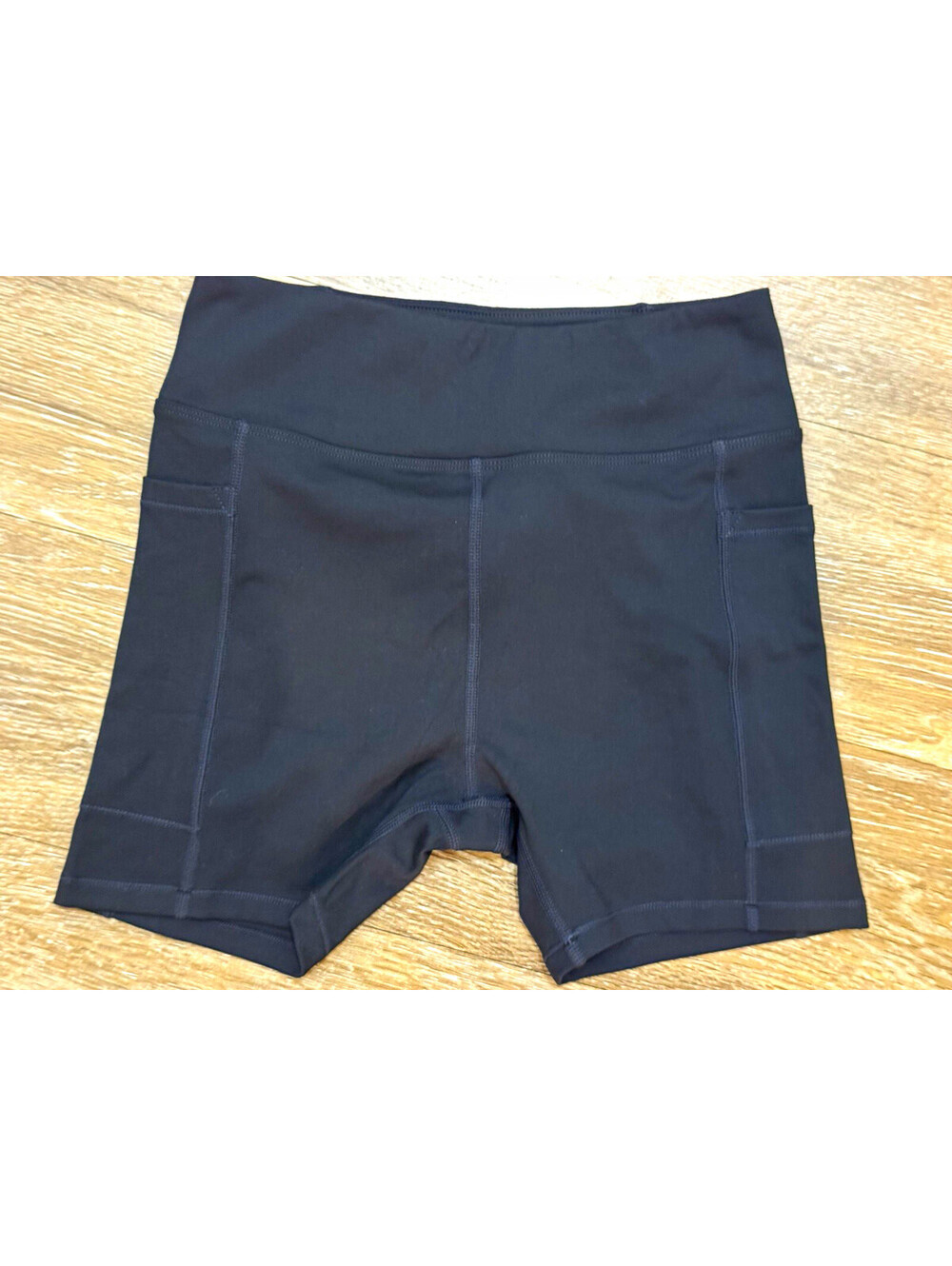 Girls Black High Waist Biker Yoga Shorts Pockets Size 11-12 Athletic New